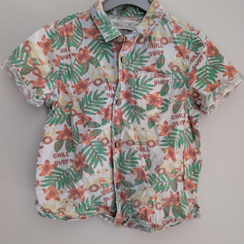 Zara Kids Floral Surf Shirt - Green and Orange